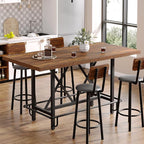 Tribesigns Bar Table, Industrial Counter Height Pub Table with Metal Footrest, 63-Inch Rectangle Wood Kitchen Dining Table with Sturdy Metal Frame for Dining Room, Home Bar (Brown)