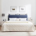 UEV Queen Headboard Only, Wall Mounted Hanging Upholstered Bed Head Board, Modern Vertical Channel Design of Fine Flannel, Elegant Dark Blue Fluted Headboard for Bedroom (Dark Blue, Queen Size)