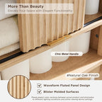 RedLemon Over The Toilet Storage Cabinet with Fluted Sliding Door, 68" Tall Wood Space Saver w/Faux Marble Top & Adjustable Shelf, Curved Profile Rack Organizer for Bathroom, Natural Oak Color