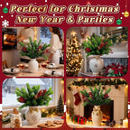 8PCS Artificial Pine Branches with Red Berry Pine Cones Artificial Needles Branches Greenery Stems Fake Greenery Floral Arrangements
