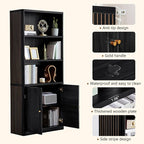 70.8" Tall Fluted Bookshelf with Storage Cabinet, Modern 5-Tier Wood Bookcase with Open Display Storage Shelf, Gold Handles for Office Living Room (Black)