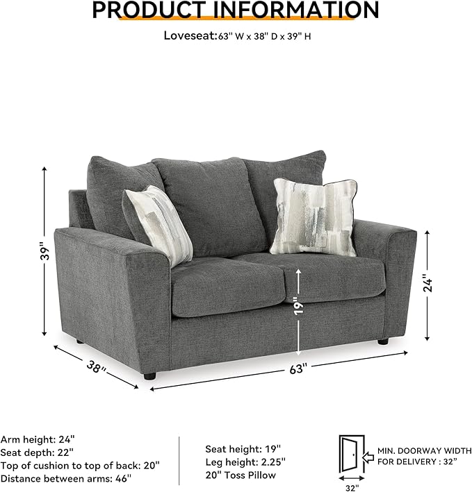 Signature Design by Ashley Stairatt Casual Loveseat with Flared Arms, Gray