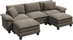 PHI VILLA Cloud Modular Couch Sets, 123.6" Sectional Sofa with U-Shaped Chaise, 5-Seater Couches with 2 Movable Ottomans for Living Room, Chenille Fabric, Smoky Grey