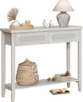 VASAGLE Console Table, Sofa Table, Narrow Entryway Table with 2 Drawers, Open Storage Shelf, Rounded Corners, for Living Room, Boho Style, Oatmeal Beige ULNT016K66