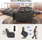 FLEXISPOT XL51 Dual OKIN Motor Power Lift Recliner Chair for Elderly, Lay Flat Electric Recliner with Massage & Heat, USB Ports, Faux Leather Reclining Sofa for Living Room Bedroom, Black
