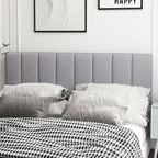 KOMFOTT Linen Upholstered Headboard for Full & Queen Size Bed, Vertical Channel Tufted Rectangular Headboard with Solid Wood Legs & Adjustable Width, Padded Bed Backboard, Easy Assembly (Gray)