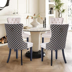 Velvet Upholstered Dining Chairs Set of 4, Modern Style Kitchen Side Chairs with Nailhead Trim and Wood Legs,Metal Pulling Ring for Dining Room Living Room(Quadrangular Star&Beige)