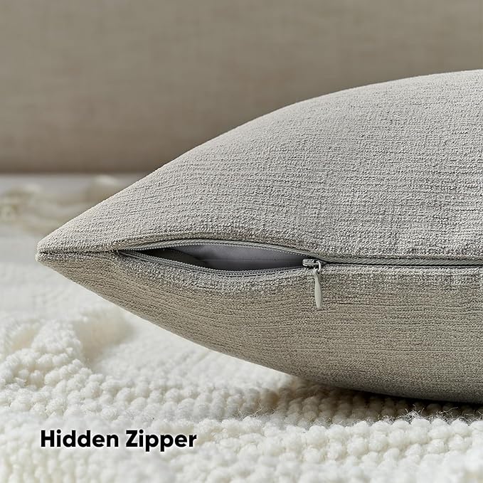 FUTEI Smoke Gray Chenille Decorative Throw Pillow Covers 24x24 Inch Set of 2,Soft Cozy Faux Linen Textured European Pillow Shams,Farmhouse Home Decor for Couch Living Room