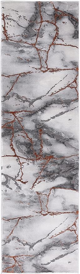 SAFAVIEH Craft Collection 2'3" x 6' Grey/Orange CFT877P Modern Abstract Non-Shedding Entryway Foyer Living Room Bedroom Kitchen Runner Rug