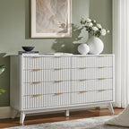 T4TREAM Fluted 8 Drawers Dresser, 54" Wide Modern Chest of Drawers with Faux Marble Top, Curved Profile Design, Dresser TV Stand, Wood Drawer Organizer for Bedroom, Living Room, Hallway, Solid White
