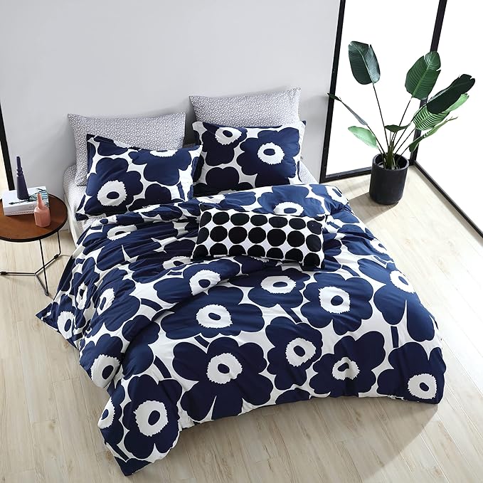 Marimekko - Duvet Cover Set, Cotton Bedding with Matching Shams & Button Closure, All Season Home Decor (Unikko Indigo, Full/Queen)