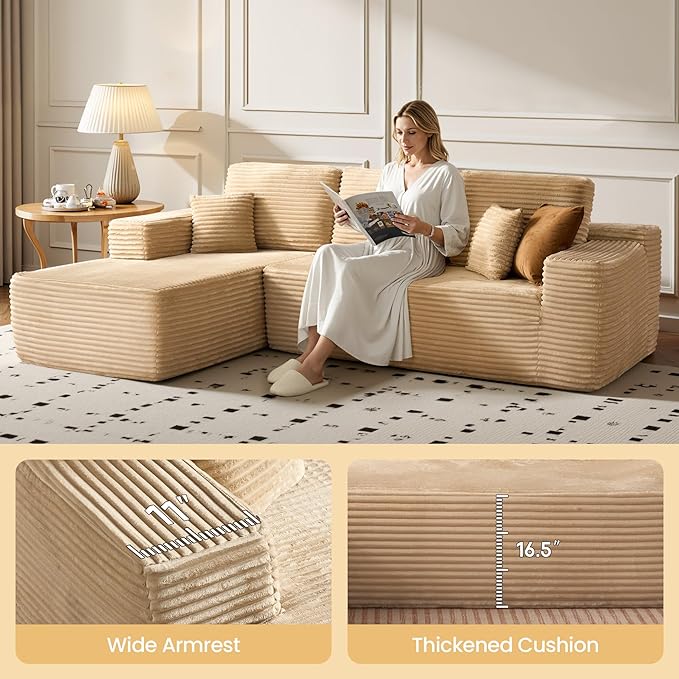 104" Cloud Sectional Couch with Chaise, Boneless L-Shaped Cloud Couch with Deep Seat, Soft Plush Modern Minimalist Sofa, Assembly Free Comfy Sofa for Office Living Room Apartment(Beige, Left Chaise)