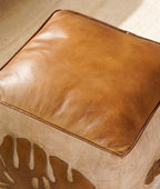 Handmade Eco-Friendly Solid Leather Pouf Brown Color Sqaure 20" x 20" x 20" Pouf for Living Room, Bedroom Seating, Patio
