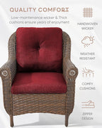 Patio Wicker Chairs Outdoor Furniture Chair - Set of 4 Outside All Weather Lawn Dining Brown Rattan Armchair with High Back&Deep Seating for Deck Porch Balcony Backyard Garden - Red