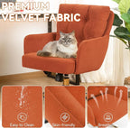 Velvet Office Chair, Comfy Home Office Desk Chairs with Lumbar Support, Modern Velvet Desk Chair Gold Legs Small Swivel Task Chair for Home Office, Bedroom, Study (Orange, L)