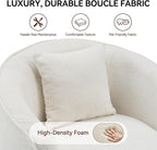 Swivel Accent Chair, Modern Upholstered Boucle Barrel Arm Chairs with Pillow for Living Room, 360 Degree Round Swivel Sherpa Armchair with Round Base for Bedroom Club (1, Cream)