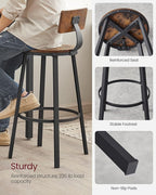 VASAGLE Bar Stools Set of 4, Bar Height Stools, 28.9 Inches Counter Barstools Chairs with Back for Dining Kitchen Island, Steel Frame, Industrial Style, Easy Assembly, Rustic Brown and Ink Black