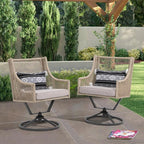 JOIVI Swivel Patio Chairs Set of 2, Outdoor Rattan Dining Chairs with Breathable Cushions, Outdoor Swivel Rattan Chair with Iron Frame for Lawn, Garden, Porch, Backyard, Beige