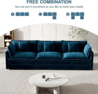 Modular Sectional Sofa, 111.5 Inch I-Shaped Cloud Sofa with Deep Seat Chenille Sofa with Cushions, Three-Self Sectional Sofa for Living Room Apartment,Blue