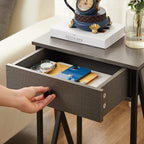 VECELO Tall Nightstand Set of 2,27.6 inch Wooden End Table with Metal X-Frame,Side Table with Drawer and Storage Shelf for Living Room Bedroom Entryway Small Spaces