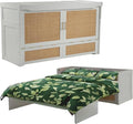 NIGHT & DAY Furniture Murphy Cube Cabinet Bed Pre-Assembled Queen (Clearance) (White with Rattan)