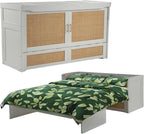 NIGHT & DAY Furniture Murphy Cube Cabinet Bed Pre-Assembled Queen (Clearance) (White with Rattan)