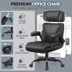 Office Chair, Ergonomic Big and Tall Computer Desk Chair with Retractable Adjustable Headrest, Executive Breathable Leather Chair, Lumbar Support Swivel PC Chair with Flip-up Armrests Rocking Function