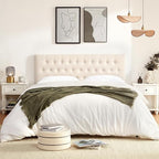 Tufted Upholstered Headboard Full Size, Solid Wood Head Board with Durable Metal Legs, Adjustable Height Full XL headboard from 37” to 51” Fabric Headboard in Modern Button Design, Beige