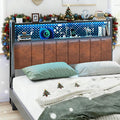 VINGLI Queen Size Headboard Only, Adjustable Upholstered Headboard with 2 Tier Shelves and Pegboard with Charging Stations and LED Lights, Modern Bed Headboard with Storage for Bedroom Decor