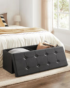 SONGMICS MAZIE Collection - 43 Inches Folding Storage Ottoman Bench, Ottoman with Storage, Foot Rest Stool, Load 660 lb, for Living Room, Synthetic Leather, Black ULSF701