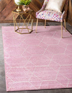Unique Loom Trellis Frieze Collection Area Rug - Geometric (2' x 3' 1", Light Pink/ Ivory)