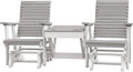 DutchCrafters Modern Horizontal Slat High Back Poly Double Glider Chairs with Center Table Outdoor Patio Furniture (White & Light Gray)
