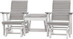 DutchCrafters Modern Horizontal Slat High Back Poly Double Glider Chairs with Center Table Outdoor Patio Furniture (White & Light Gray)