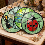 Stained Glass Window Hanging 4 Pcs Set Butterfly Dragonfly Bee Ladybug Large 11.8" - Suncatcher Door Garden Sun Catcher Decor Birthday Mother's Day for Mom Woman Nana Men