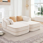 Cloud Sectional Sofa Modern Boneless Couch for Living Room, Comfy Deep Seat Comfy Teddy Fabric Double Sofa Chaise No Assembly Required (White, 77.2" Double Chaise Lounge)