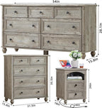 Farmhouse Dressers & Night Stand Set of 4, Wood 54" Wide 7 Drawer Dresser & 35" Tall Chest of Drawers, 18" Roman Column Nightstand Set of 2, Bedroom Furniture Dresser Sets for Home Living Room Hallway