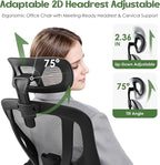 Office Chair Ergonomic Desk Chair - Mesh High Back Office Chair with Headrests Wheels Lumbar Support Home Desk Office Chairs Flip up Armrest Executive Rolling Swivel Task Computer Chair Gray