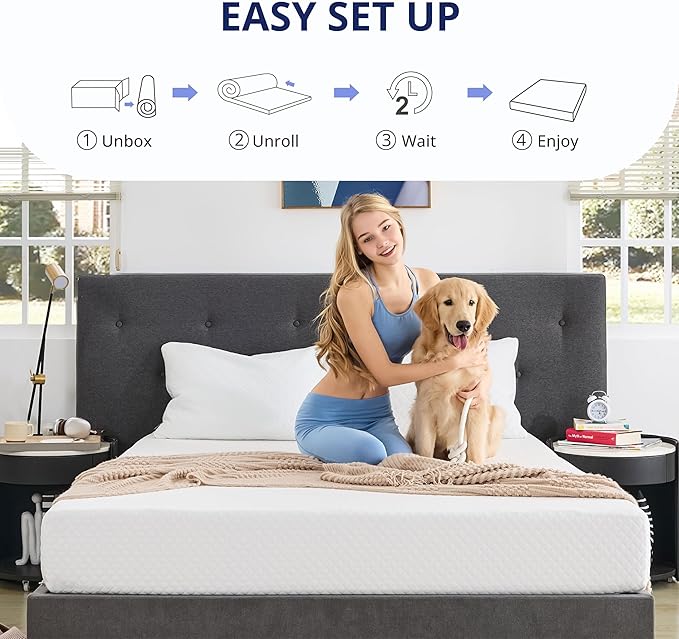 Queen Mattress 6 Inch Green Tea Memory Foam Mattress for Cool Sleep & Pressure Relief, Medium Firm Feel,Fiberglass Free, Bed in a Box, Removable Washable Cover, CertiPUR-US Certified