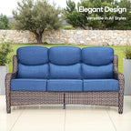 Swivel Patio Chairs sofa Set of 6 with 6" Thick Cushion - Wicker Outdoor Swivel Rocker Patio Chair ,Sofa/Glass coffee table, High Back Comfortable Outdoor Glider Chairs - Brown Wicker - Blue Cushions