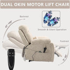 Power Lift Chair Lay Flat Recliner Infinite Position Electric Dual Motor Stand Up Lift Chair with Massage and Heat for Adults,Heavy Duty Recliners with 2 Remote Controls and Two Cup Holders