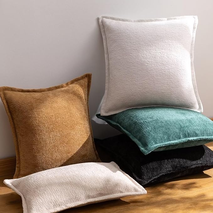 Mustard Yellow Decorative Throw Pillow Covers 22x22 Inch Set of 2 Cozy Soild Chenille Cushion Cases Soft Textured Square Couch Pillows Cover Boho Accent Farmhouse Pillowcases for Bed