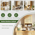 Bathroom Wall Cabinet, Bamboo Over-The-Toilet Storage Organizer with Rattan Doors and Adjustable Shelf, Space Saver Medicine Cabinet for Laundry, Kitchen, Living Room (Natural)