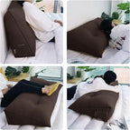 WOWMAX 85% Linen 15% Cotton Blend Headboard Pillow – Full Size Reading Wedge Backrest for Bed, Handmade Firm Support Bolster Cushion with Removable Cover, Premium Bed Rest Pillow, Brown