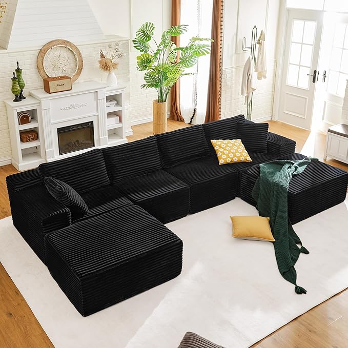 Balshaw 108" Cloud Sectional Couch Sofa with L-Shape Chaise, Modern Modular Sofa Couch Upholstered Couches for Living Room Bedroom, No Assembly Required (Black, U Shape)