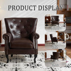 Modern Accent Chair Set of 2, Mid-Century PU Leather Armchair with Solid Wood Legs, Single Sofa Chair for Living Room, Bedroom, Leisure Room, or Reading Room(Caramel)