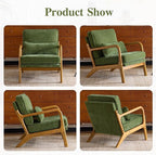 Karl home Mid Century Modern Accent Chair with Lumbar Pillow & Oak Arms – Plush Chenille Living Room Chair for Bedroom, Lounge (Olive Green)
