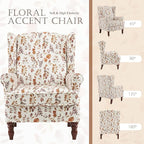MELLCOM Floral Accent Chair, High Back Upholstered Armchair with Solid Legs, Leisure Single Sofa Chair for Living Room, Bedroom, Home Office, Orange Leaves