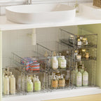 Vtopmart 3 Pack Clear Stackable Storage Drawers,Easy to Assemble Bathroom Organizers and Storage with handles,Plastic Drawers for Kitchen Pantry,Cabinet,Under Sink Organization