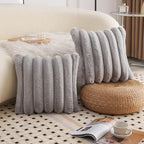 Neelvin Grey Faux Fur Cozy Soft Striped Decorative Throw Pillow Covers 20x20 inch Set of 2,Velvet Pillowcase Cushion Case for Sofa Couch