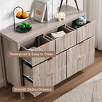 Fluted Dresser for Bedroom with 7 Drawers, 47" Wide Modern Chest of Drawers, Wood Dresser TV Stand Wooden Closet Clothes Storage Organizer for Bedroom, Living Room, Hallway - Oak Grey